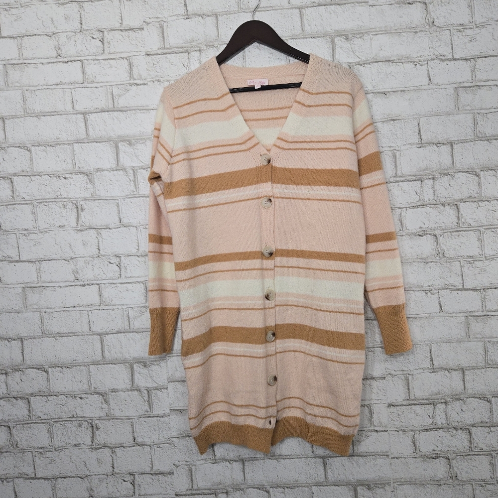 Pink Lily long stripe cardigan sweater‎